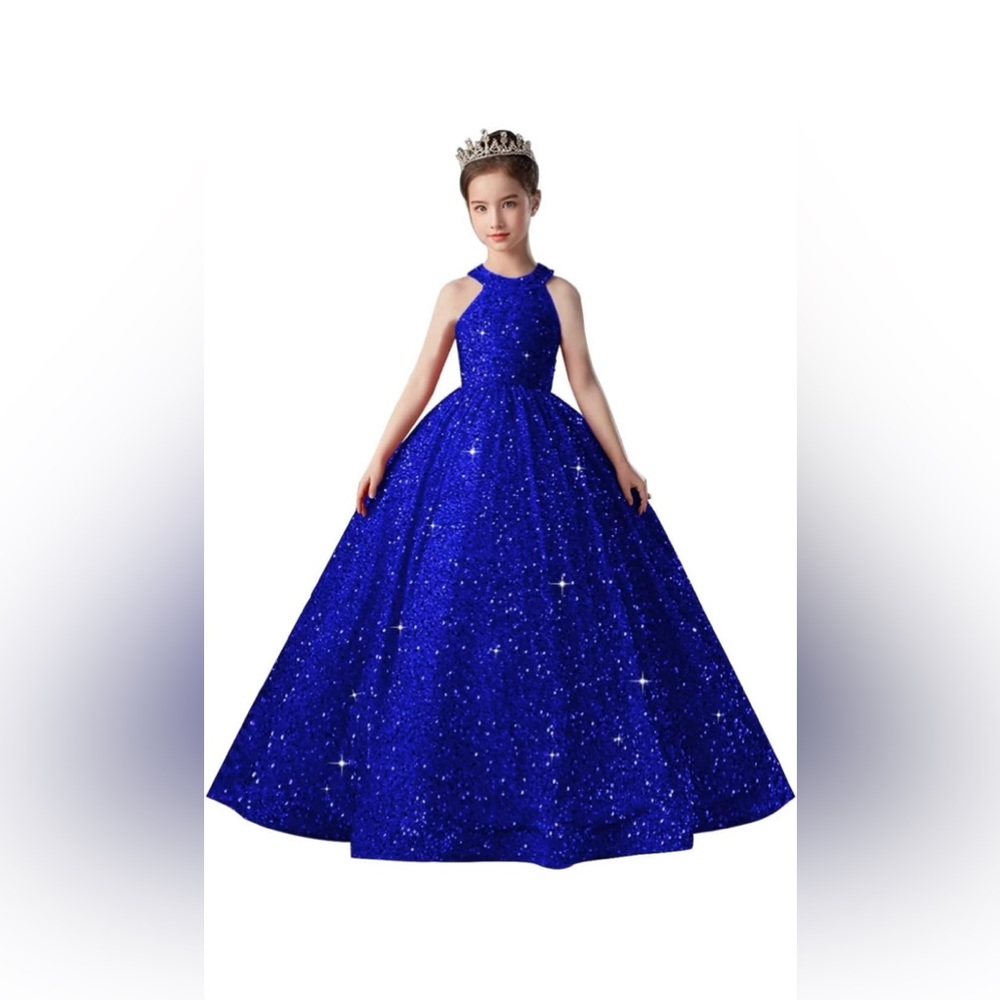 Sequin Pageant Dress for Girls Sparkly Ball Gown Flower Girl Dress - Royal Blue